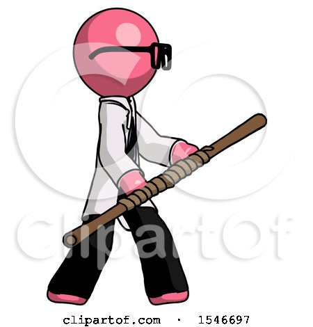 Pink Doctor Scientist Man Holding Bo Staff in Sideways Defense Pose by Leo Blanchette