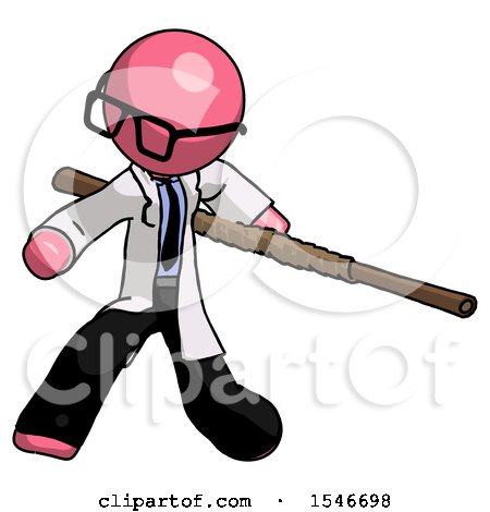 Pink Doctor Scientist Man Bo Staff Action Hero Kung Fu Pose by Leo Blanchette