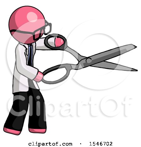 Pink Doctor Scientist Man Holding Giant Scissors Cutting out Something by Leo Blanchette