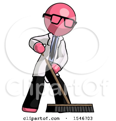 Pink Doctor Scientist Man Cleaning Services Janitor Sweeping Floor with Push Broom by Leo Blanchette