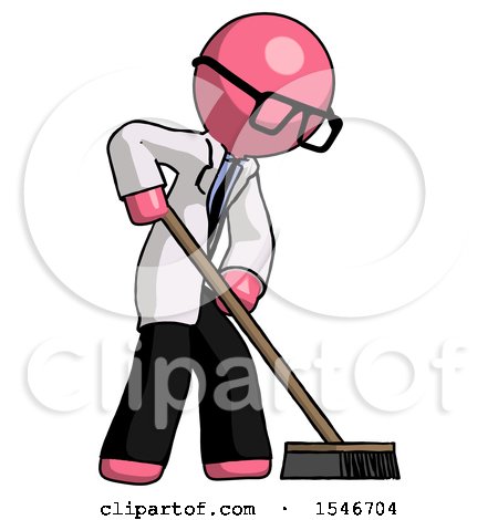 Pink Doctor Scientist Man Cleaning Services Janitor Sweeping Side View by Leo Blanchette