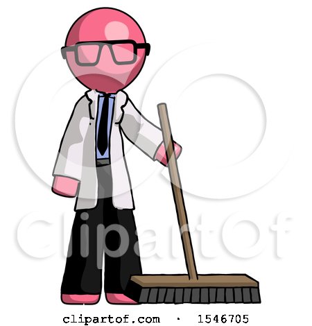 Pink Doctor Scientist Man Standing with Industrial Broom by Leo Blanchette