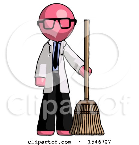 Pink Doctor Scientist Man Standing with Broom Cleaning Services by Leo Blanchette