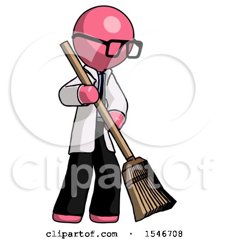 Pink Doctor Scientist Man Sweeping Area with Broom by Leo Blanchette