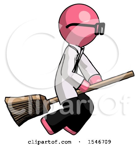 Pink Doctor Scientist Man Flying on Broom by Leo Blanchette