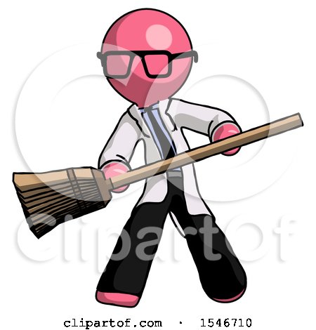Pink Doctor Scientist Man Broom Fighter Defense Pose by Leo Blanchette