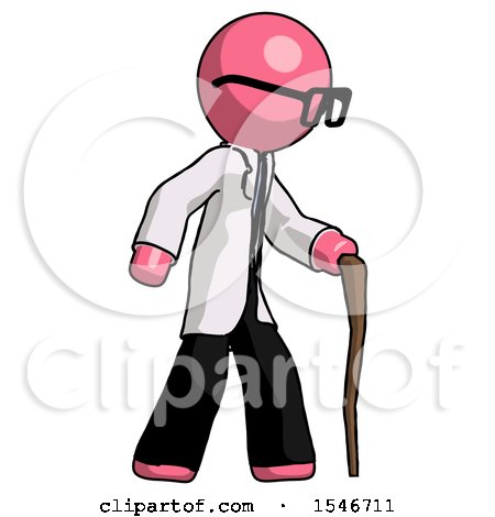 Pink Doctor Scientist Man Walking with Hiking Stick by Leo Blanchette