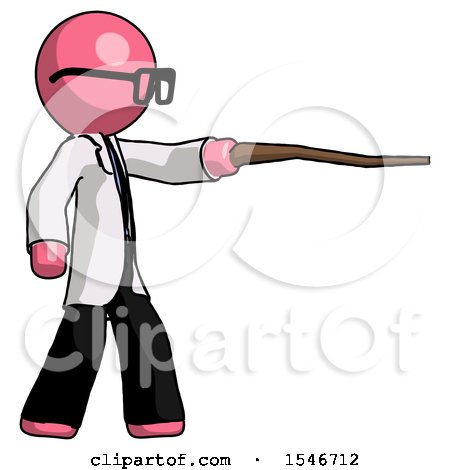 Pink Doctor Scientist Man Pointing with Hiking Stick by Leo Blanchette