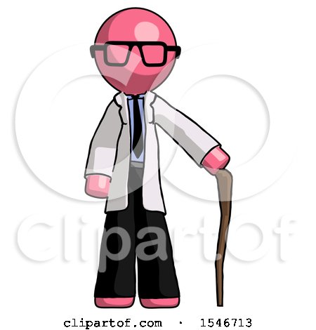 Pink Doctor Scientist Man Standing with Hiking Stick by Leo Blanchette