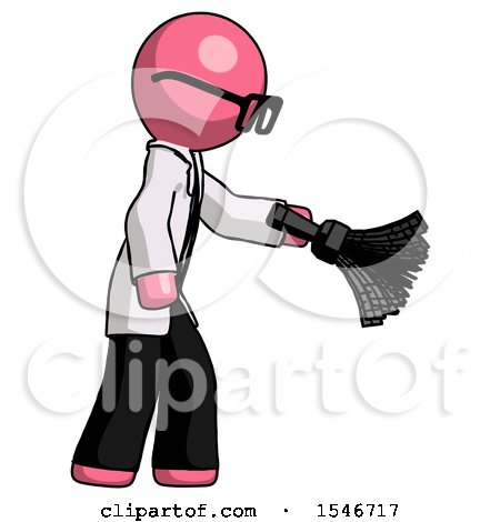Pink Doctor Scientist Man Dusting with Feather Duster Downwards by Leo Blanchette