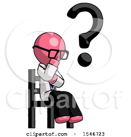 Pink Doctor Scientist Man Question Mark Concept, Sitting on Chair Thinking by Leo Blanchette