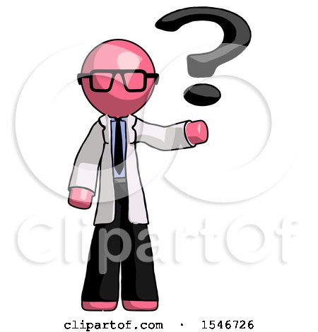 Pink Doctor Scientist Man Holding Question Mark to Right by Leo Blanchette