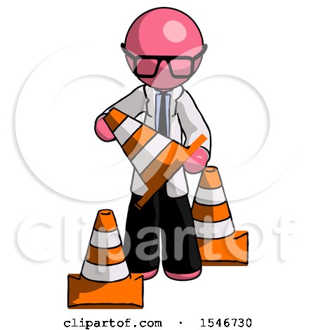 Pink Doctor Scientist Man Holding a Traffic Cone by Leo Blanchette