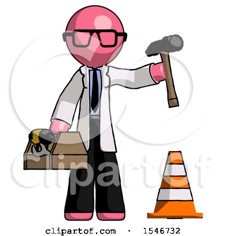 Pink Doctor Scientist Man Under Construction Concept, Traffic Cone and Tools by Leo Blanchette