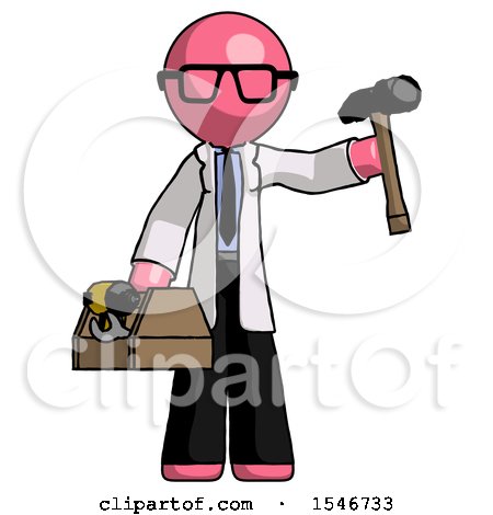 Pink Doctor Scientist Man Holding Tools and Toolchest Ready to Work by Leo Blanchette