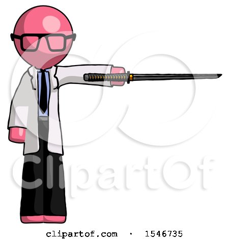 Pink Doctor Scientist Man Standing with Ninja Sword Katana Pointing Right by Leo Blanchette