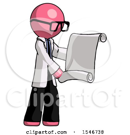 Pink Doctor Scientist Man Holding Blueprints or Scroll by Leo Blanchette