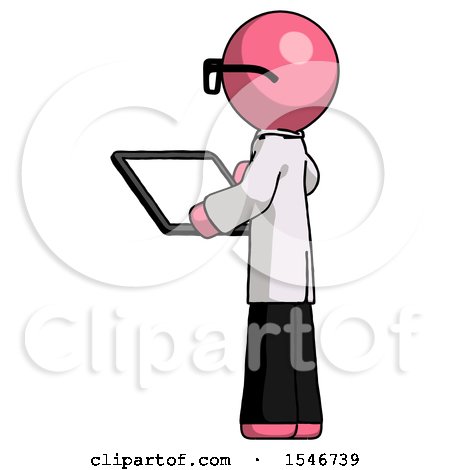 Pink Doctor Scientist Man Looking at Tablet Device Computer with Back to Viewer by Leo Blanchette