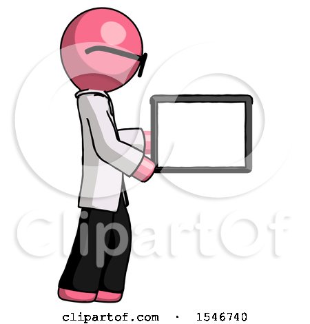 Pink Doctor Scientist Man Show Tablet Device Computer to Viewer, Blank Area by Leo Blanchette