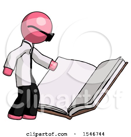 Pink Doctor Scientist Man Reading Big Book While Standing Beside It by Leo Blanchette