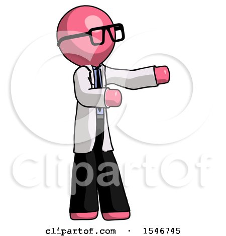 Pink Doctor Scientist Man Presenting Something to His Left by Leo Blanchette