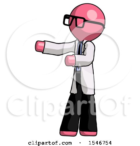 Pink Doctor Scientist Man Presenting Something to His Right by Leo Blanchette