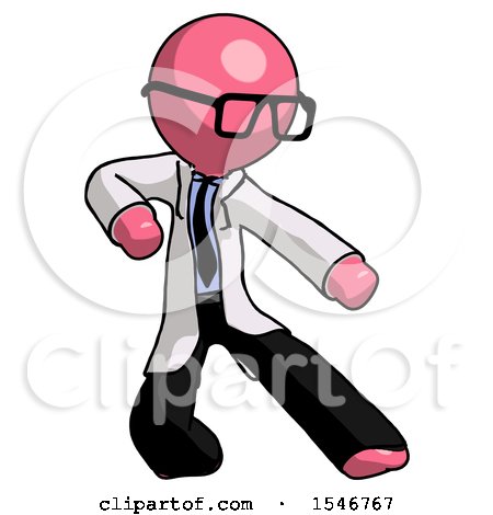 Pink Doctor Scientist Man Karate Defense Pose Right by Leo Blanchette