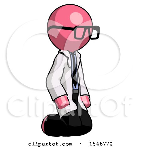 Pink Doctor Scientist Man Kneeling Angle View Right by Leo Blanchette
