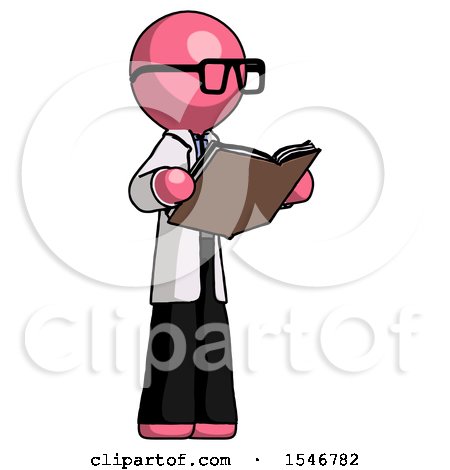 Pink Doctor Scientist Man Reading Book While Standing up Facing Away by Leo Blanchette
