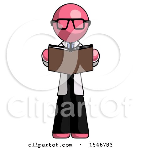 Pink Doctor Scientist Man Reading Book While Standing up Facing Viewer by Leo Blanchette