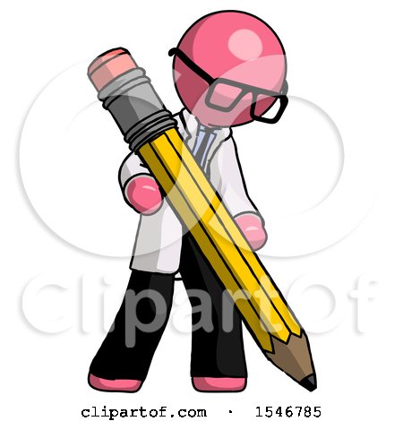 Pink Doctor Scientist Man Writing with Large Pencil by Leo Blanchette