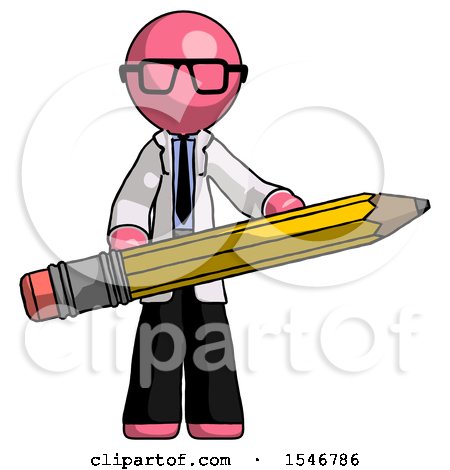 Pink Doctor Scientist Man Writer or Blogger Holding Large Pencil by Leo Blanchette