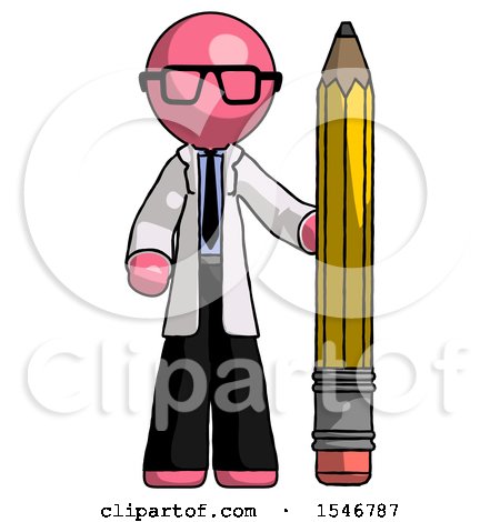 Pink Doctor Scientist Man with Large Pencil Standing Ready to Write by Leo Blanchette