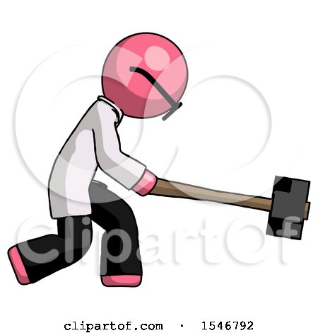 Pink Doctor Scientist Man Hitting with Sledgehammer, or Smashing Something by Leo Blanchette