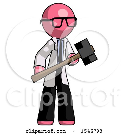 Pink Doctor Scientist Man with Sledgehammer Standing Ready to Work or Defend by Leo Blanchette