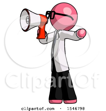 Pink Doctor Scientist Man Shouting into Megaphone Bullhorn Facing Left by Leo Blanchette