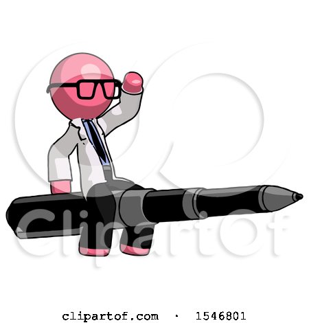 Pink Doctor Scientist Man Riding a Pen like a Giant Rocket by Leo Blanchette