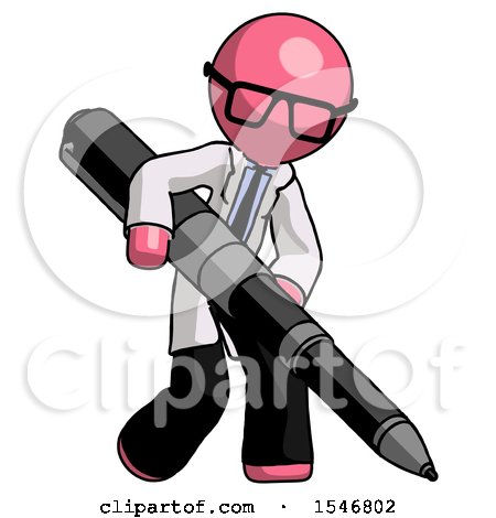 Pink Doctor Scientist Man Writing with a Really Big Pen by Leo Blanchette