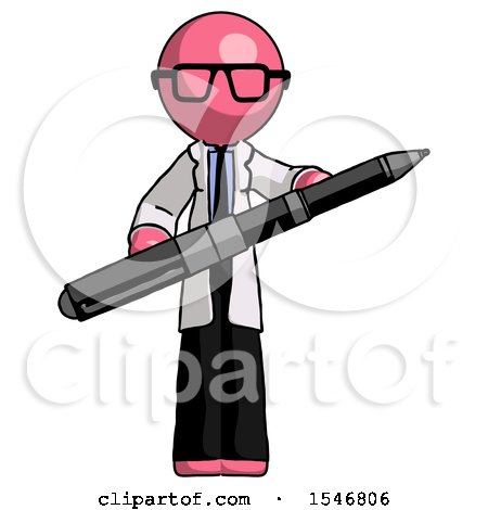 Pink Doctor Scientist Man Posing Confidently with Giant Pen by Leo Blanchette