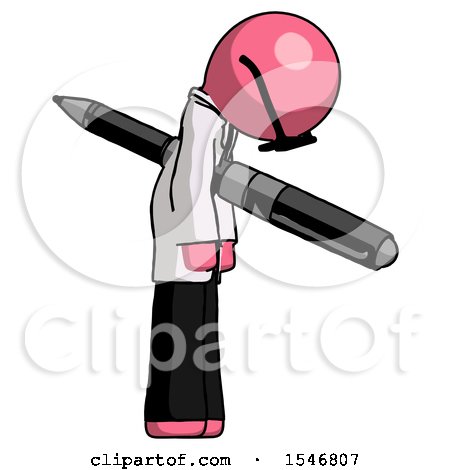 Pink Doctor Scientist Man Impaled Through Chest with Giant Pen by Leo Blanchette