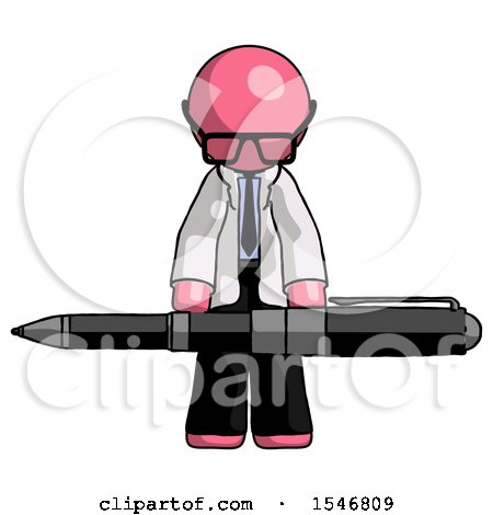 Pink Doctor Scientist Man Weightlifting a Giant Pen by Leo Blanchette