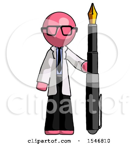 Pink Doctor Scientist Man Holding Giant Calligraphy Pen by Leo Blanchette