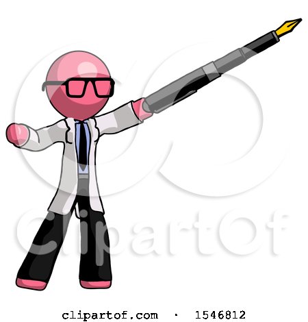 Pink Doctor Scientist Man Pen Is Mightier Than the Sword Calligraphy Pose by Leo Blanchette