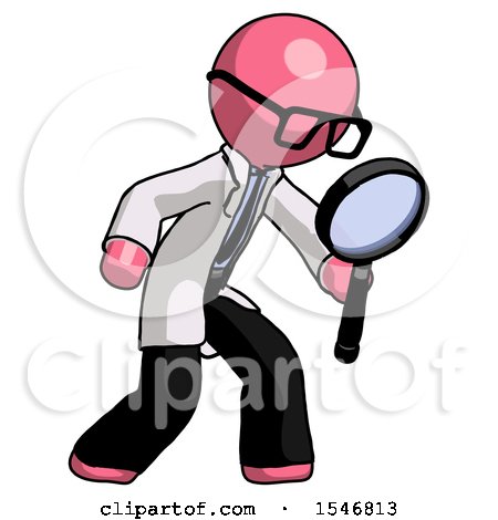 Pink Doctor Scientist Man Inspecting with Large Magnifying Glass Right by Leo Blanchette