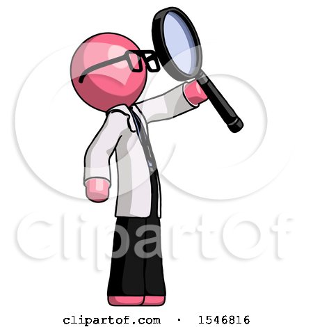 Pink Doctor Scientist Man Inspecting with Large Magnifying Glass Facing up by Leo Blanchette