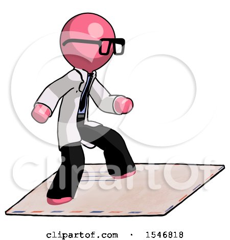 Pink Doctor Scientist Man on Postage Envelope Surfing by Leo Blanchette