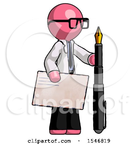 Pink Doctor Scientist Man Holding Large Envelope and Calligraphy Pen by Leo Blanchette