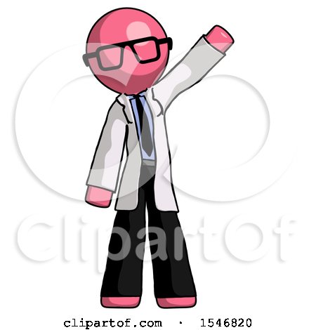 Pink Doctor Scientist Man Waving Emphatically with Left Arm by Leo Blanchette