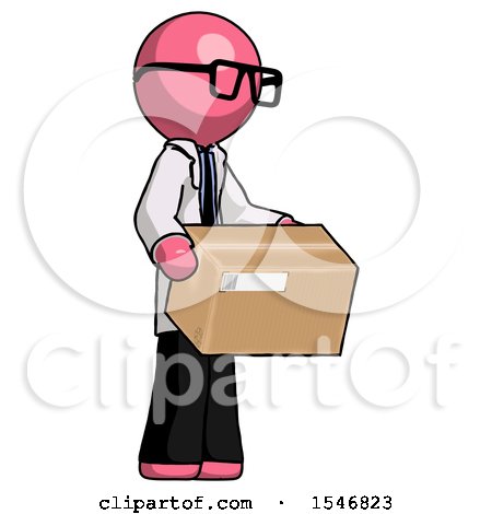 Pink Doctor Scientist Man Holding Package to Send or Recieve in Mail by Leo Blanchette