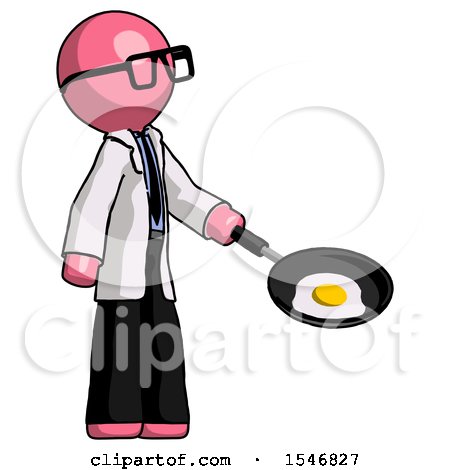 Pink Doctor Scientist Man Frying Egg in Pan or Wok Facing Right by Leo Blanchette